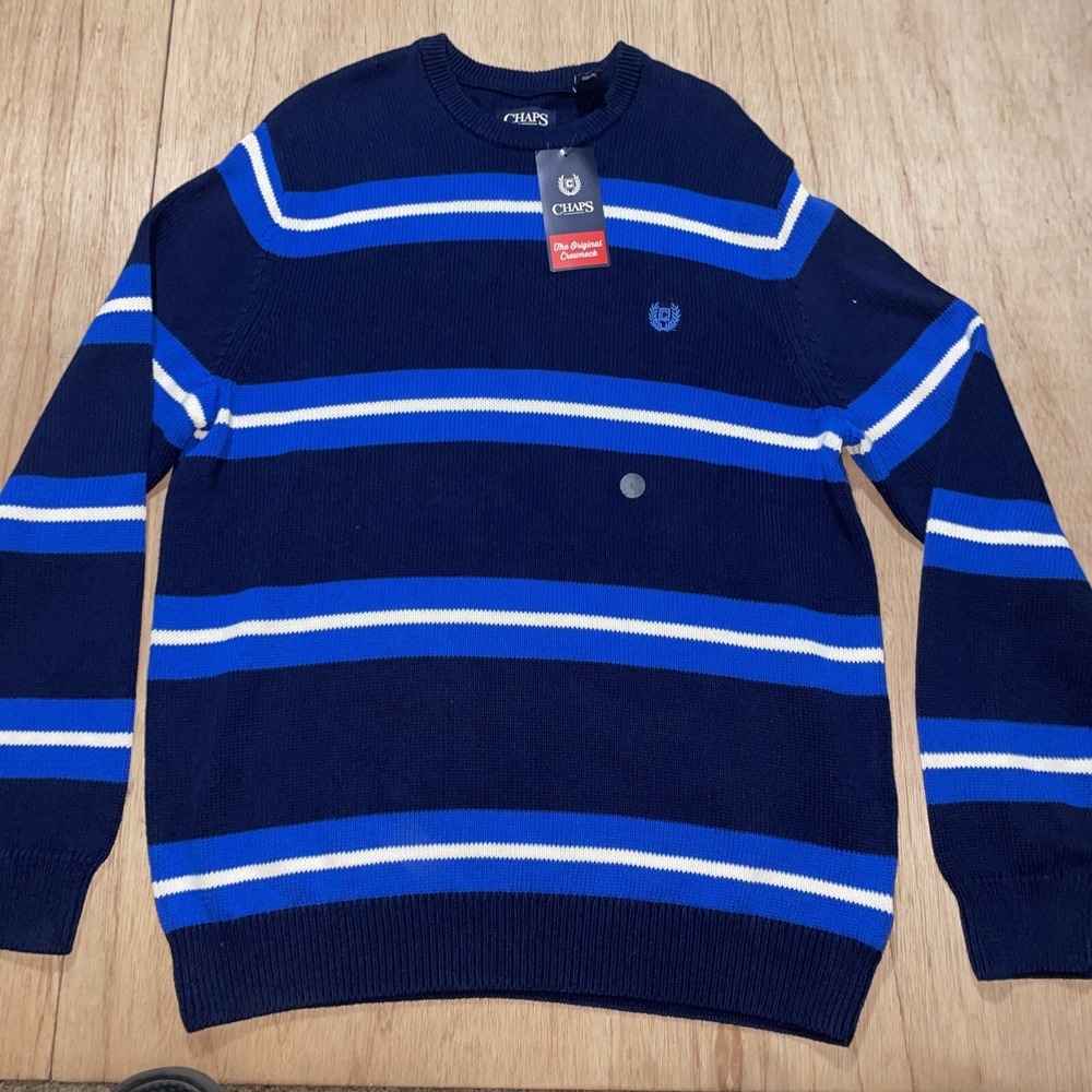 Chaps by Ralph Lauren Sz. Large Blue /White Striped Long Sleeve Sweater NWT‎